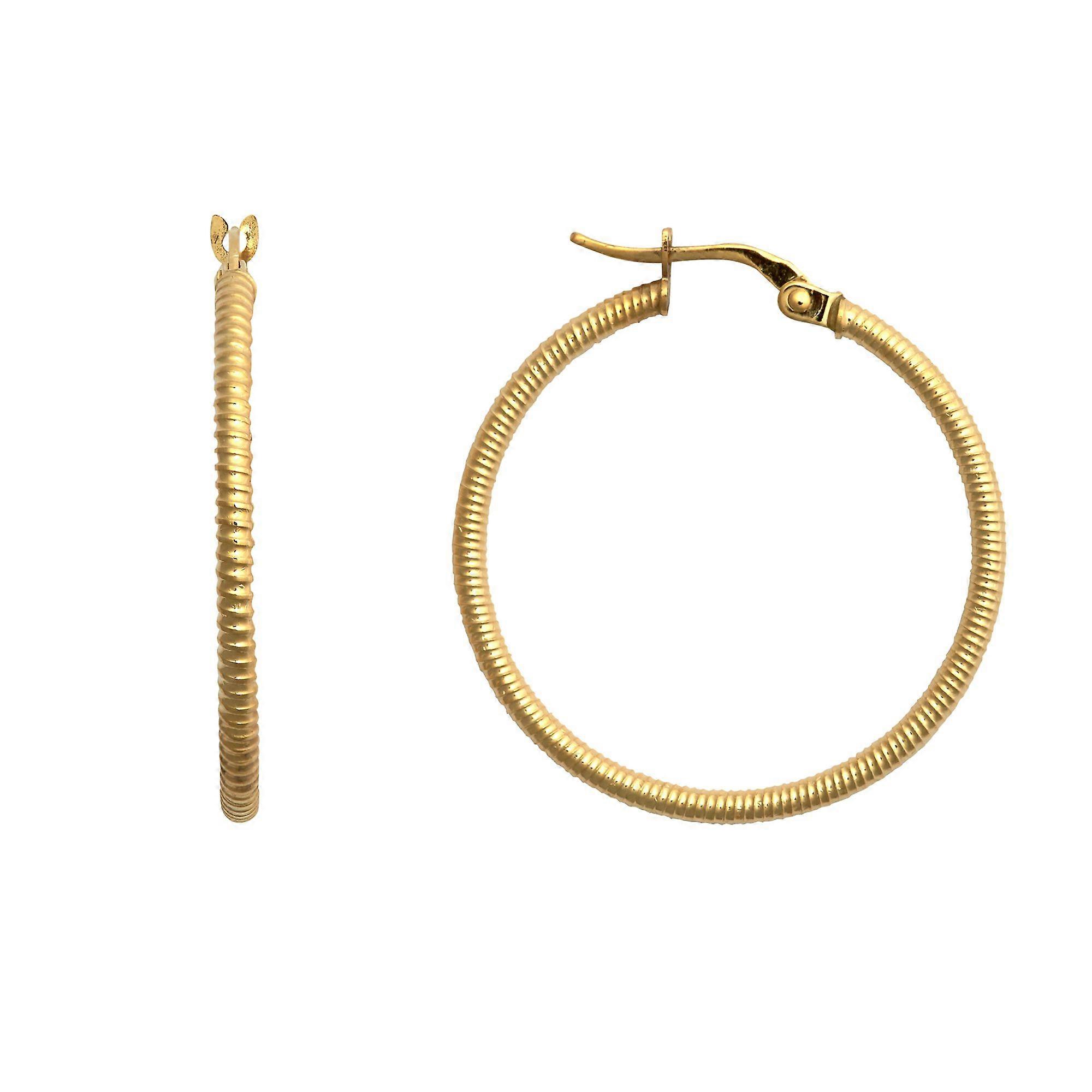 Jewelco London Ladies 9ct Yellow Gold Ribbed Coiled Twist 1.5mm Hoop Earrings 28mm