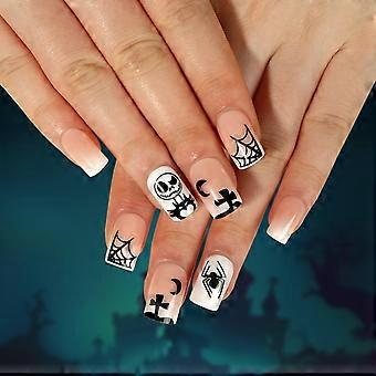 Halloween Press on Nails Coffin Fake Nails with Ghost Designs Medium Square Acrylic Set 24Pcs