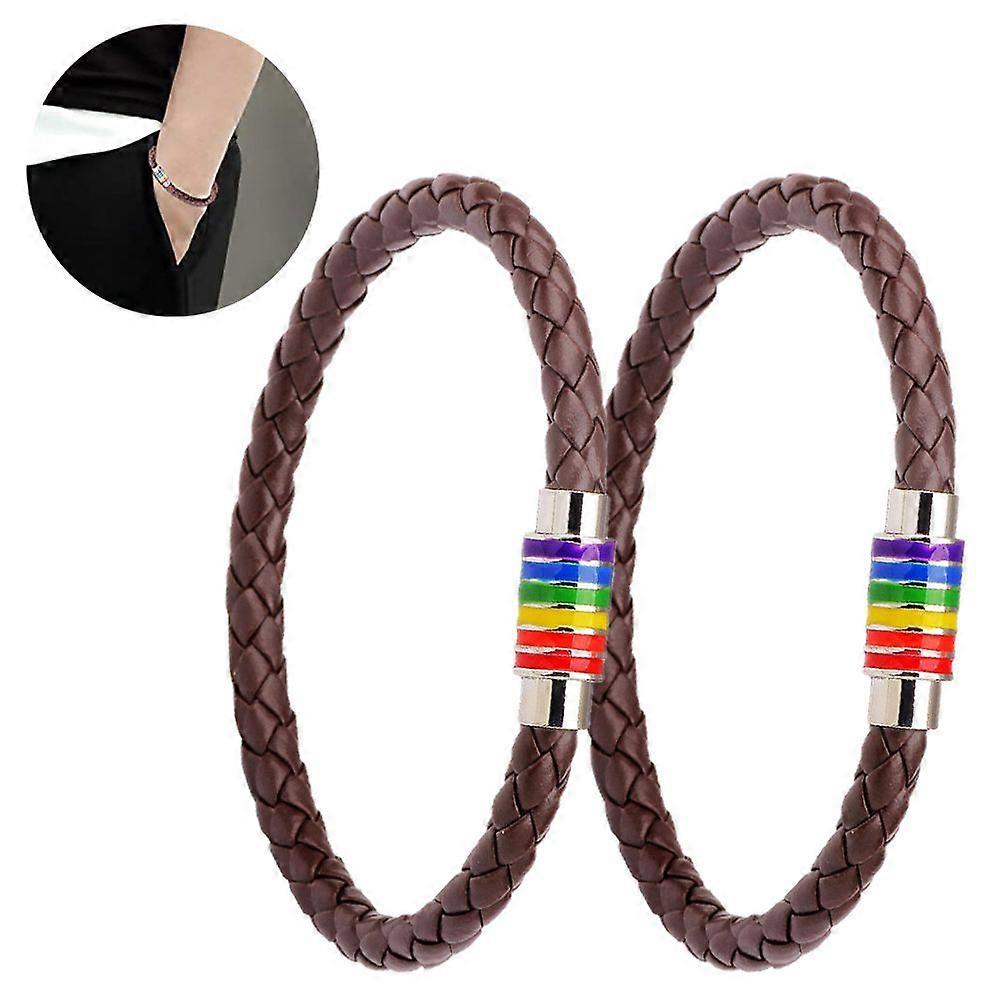 2pcs Leather Bracelet for Men, Cowhide Leather Bracelet with Adjustabl