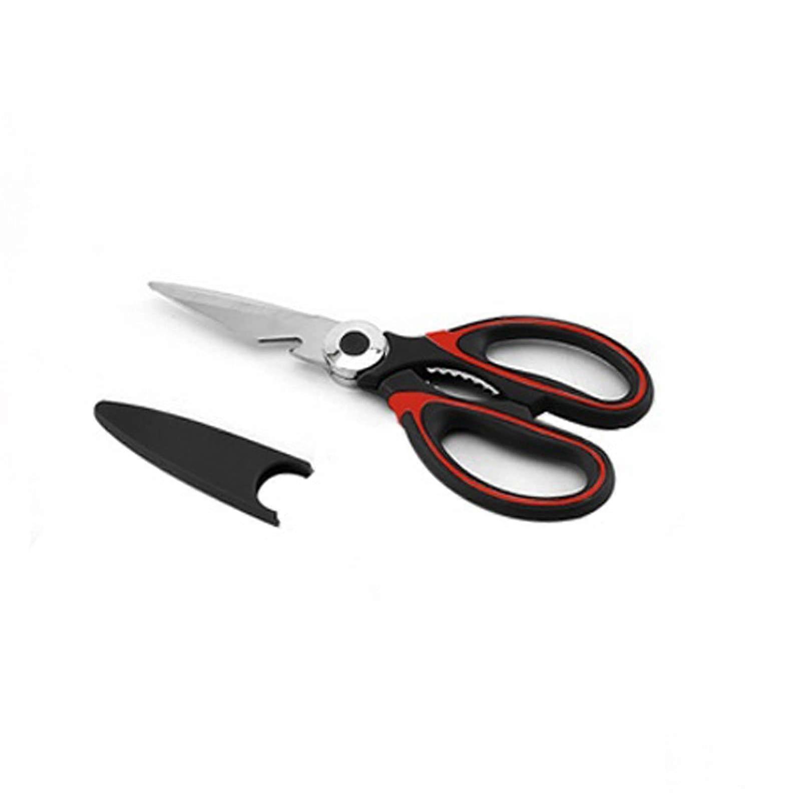 Kitchen Scissors Heavy Duty Stainless Steel Shears for Meat Vegetables Herbs BBQ with Nutcracker (Red)