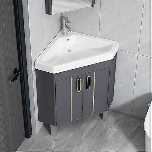 Corner Bathroom Vanity with Sink, SpaceSaving Ceramic Design and Storage for Small Bathrooms 48cm