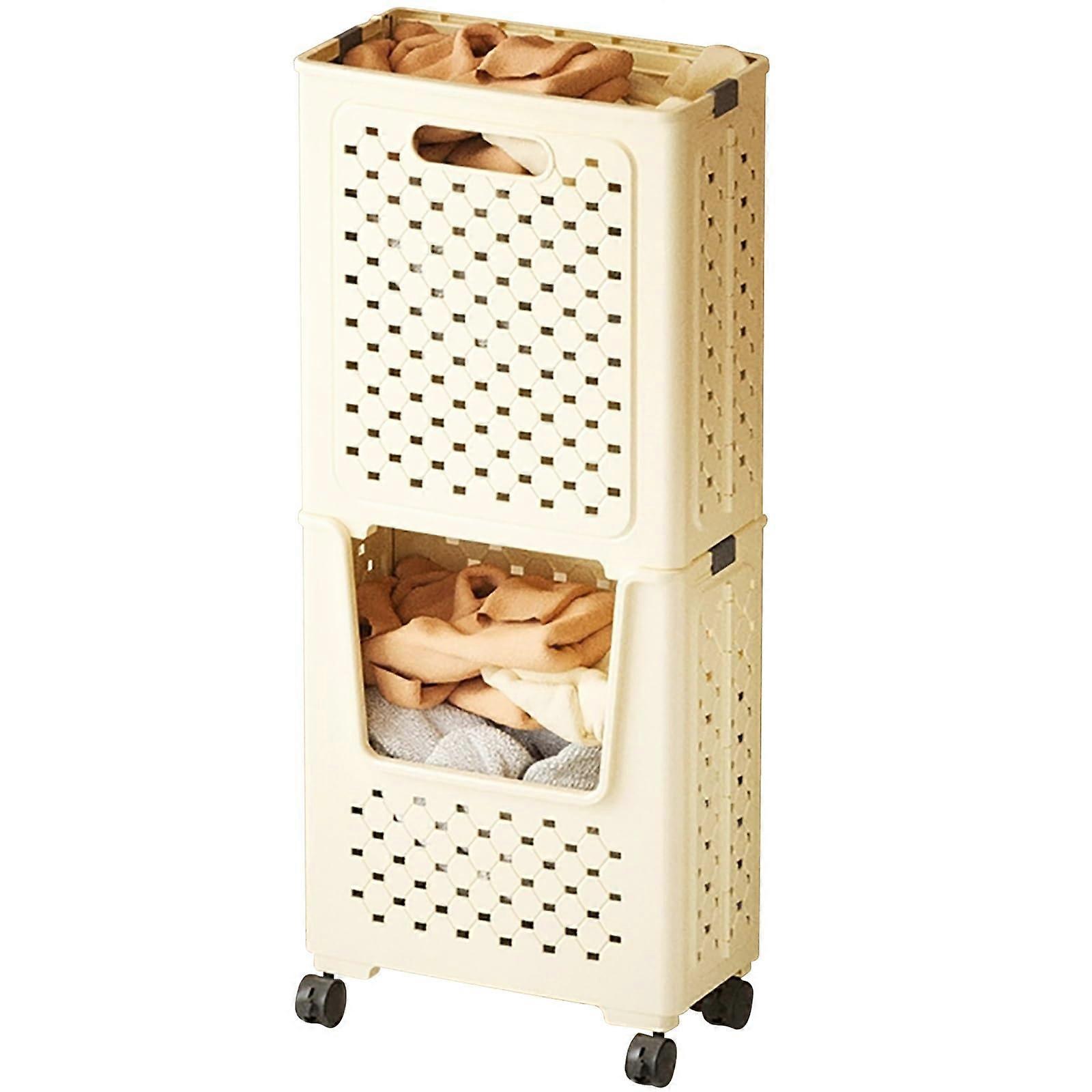 Foldable Laundry Hamper with Wheels, Stackable Plastic Basket with Ventilation Holes for Small Spaces