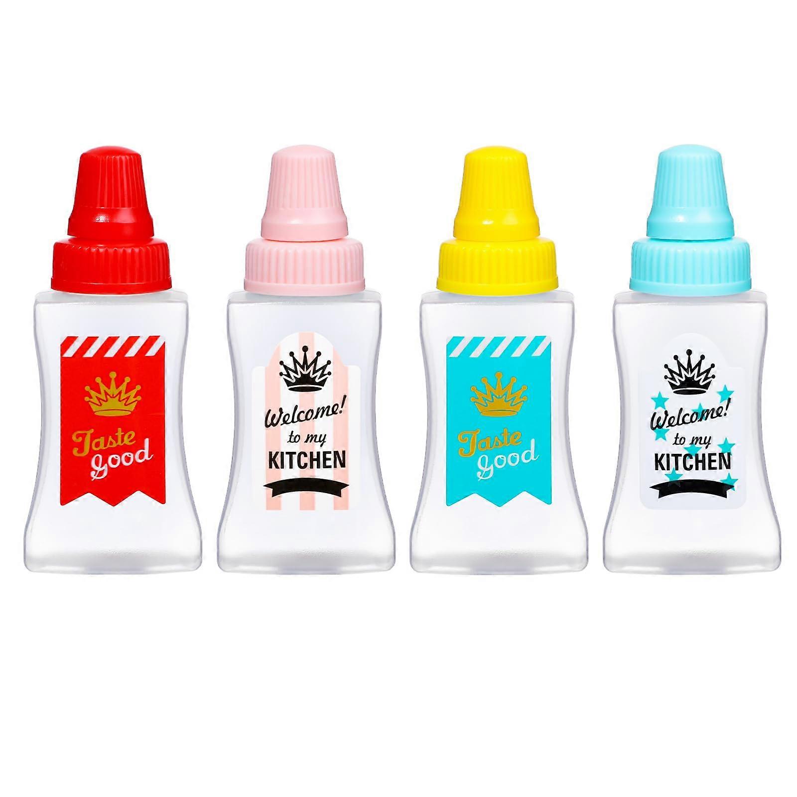 4 Pack Mini Sauce Bottles 25ml Leakproof Refillable Condiment Squeeze Containers for Lunch Box