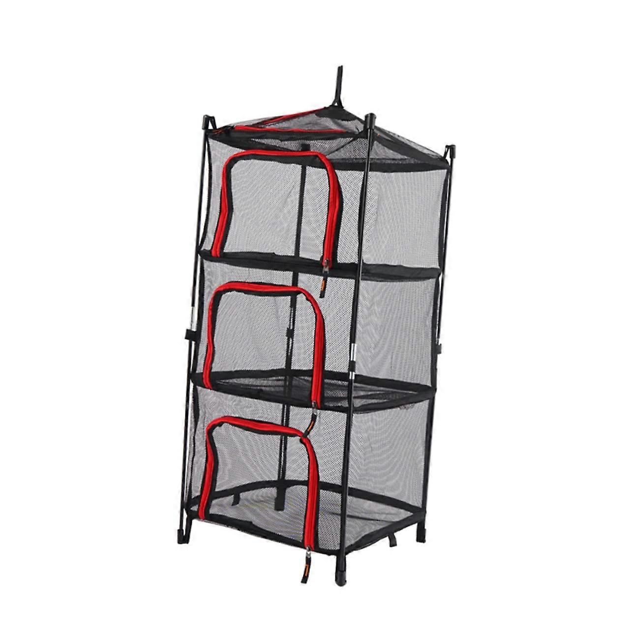 Hanging Drying Mesh Net with Zippers, Foldable Rack for Fruits, Vegetables and Tableware  Red