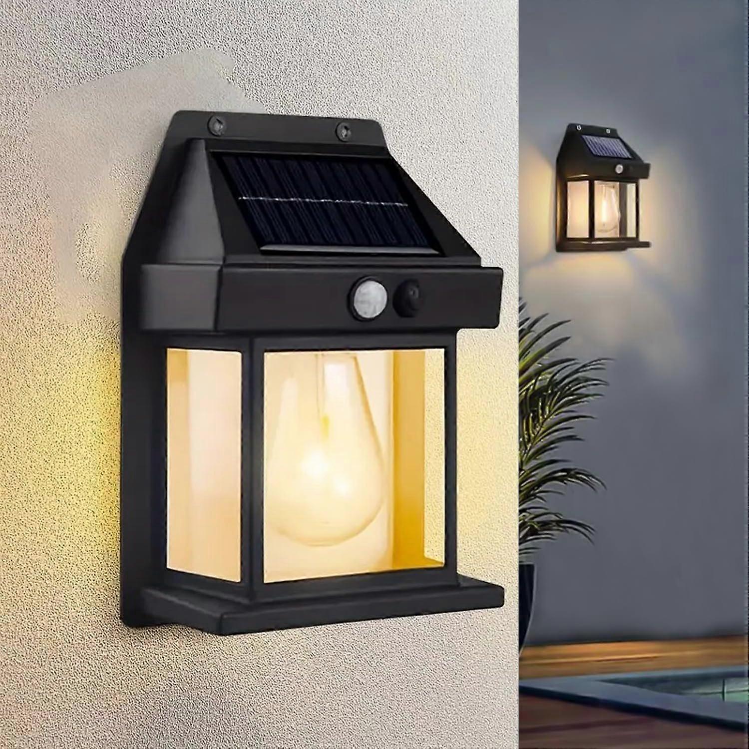 Solar Motion Sensor Light Waterproof Outdoor LED Wall Mounted Security Lamp Black Energy Saving