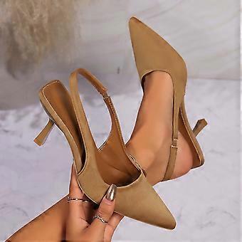 Heeled Sandal for Woman Summer New Sexy Pointed Toe Low Stiletto Heel Slingback Open Back Shoes Shallow Mouth Back Trip High Heel Shoes