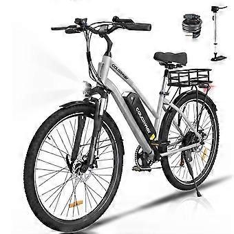 COLORWAY 28" Elektrische Fiets VAE - Verwijderbare Batterij 36V 15Ah - 250W Motor - Shimano 7 Versnellingen - Zilver + COLORWAY Achtermand