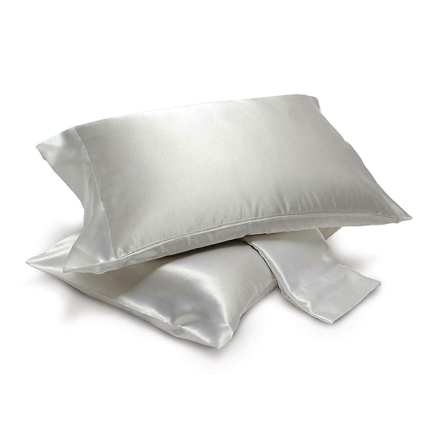 Satin Pillowcases Pair with Envelope Closure (Standard, Silver)