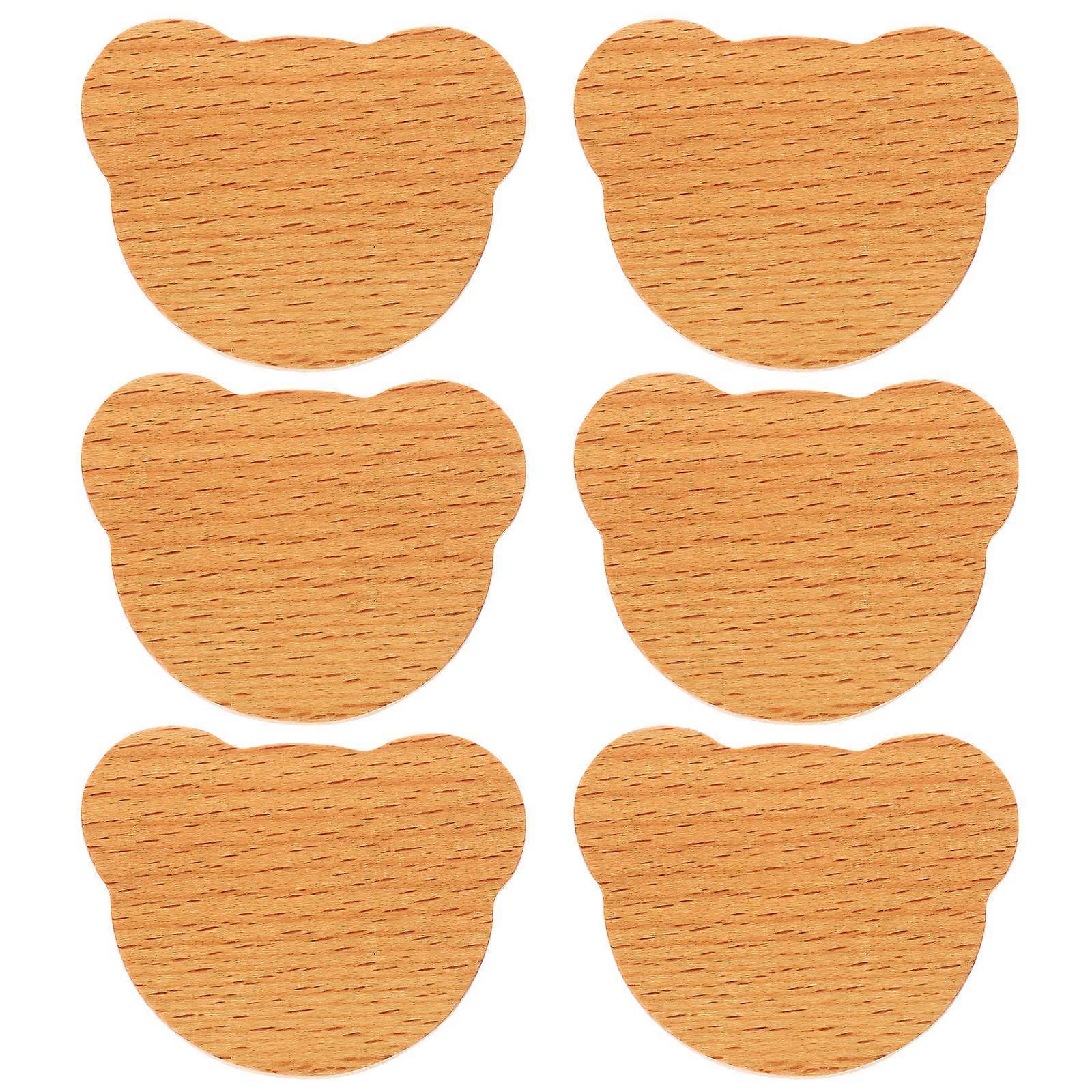 Wooden Bear Head Drawer Pulls Knobs for Home Use 6Pcs Khaki Color