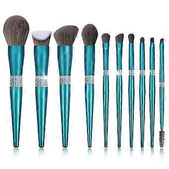 10PCS Turquoise Makeup Brush Set Soft Synthetic Fiber Face Eye Brushes With Bag