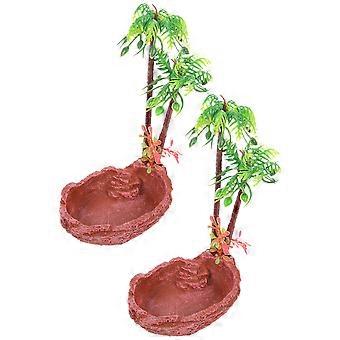 Reptile Water Bowl Resin Dish for Feeding 2Pcs Green Terrarium Snack Bowls