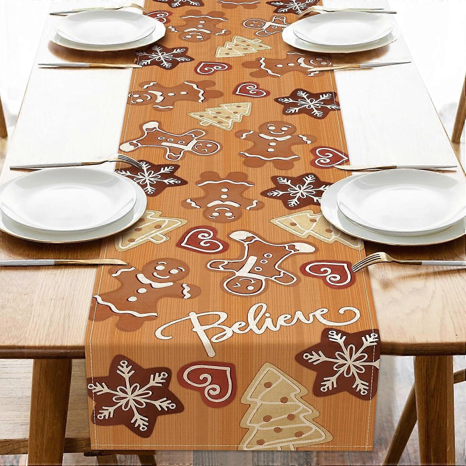 Christmas Gingerbread Man Dining Table Runner, Xmas Tree Snowflake