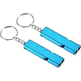 2 PCS Double Tube Emergency Survival Whistles, Loud Aluminum Whistles with Keyring for Camping Hiking Boating