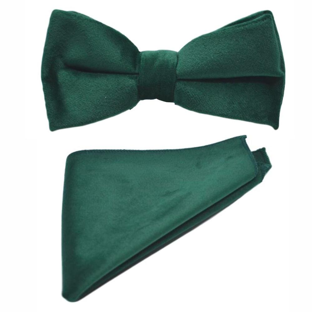 Racing Green Velvet Bow Tie &amp; Pocket Square Set