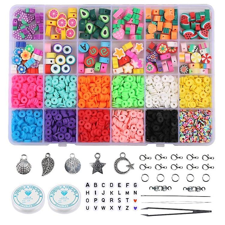 6mm Polymer Clay Beads Set Diy 24 Rainbow Color Flat Chip Beads For Boho Bracelet Necklce Making Letter Beads L