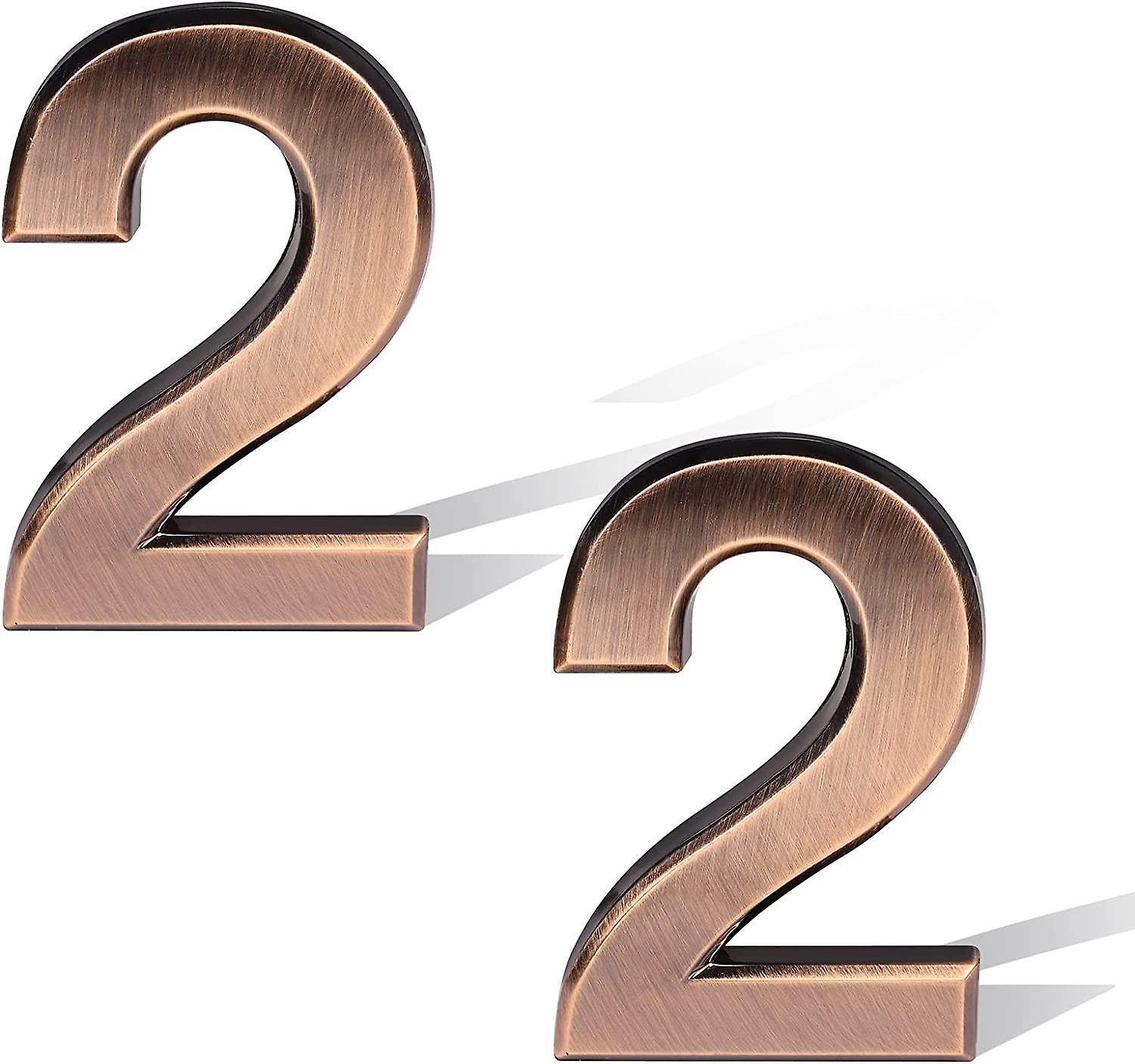 50*35*6mm 2 Pieces Bronze Mailbox Numbers, Adhesive Address Number Stickers House Numbers Sign for Cars Houses Hotels Apartments (Number 2)