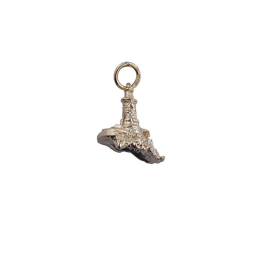 9ct Gold 15x16mm solid Lighthouse and Rock Pendant or Charm