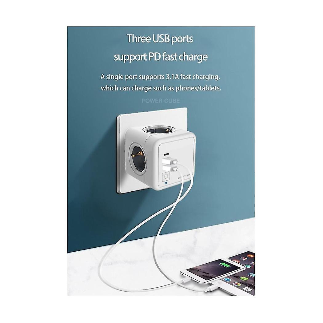 European Strip Plug Adaptor Surge Protect Power Square Extension Wall Socket, E01-eu Plug