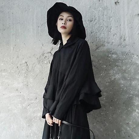 "lapel Long Sleeve Loose Ruffles Hem Irregular Blouse