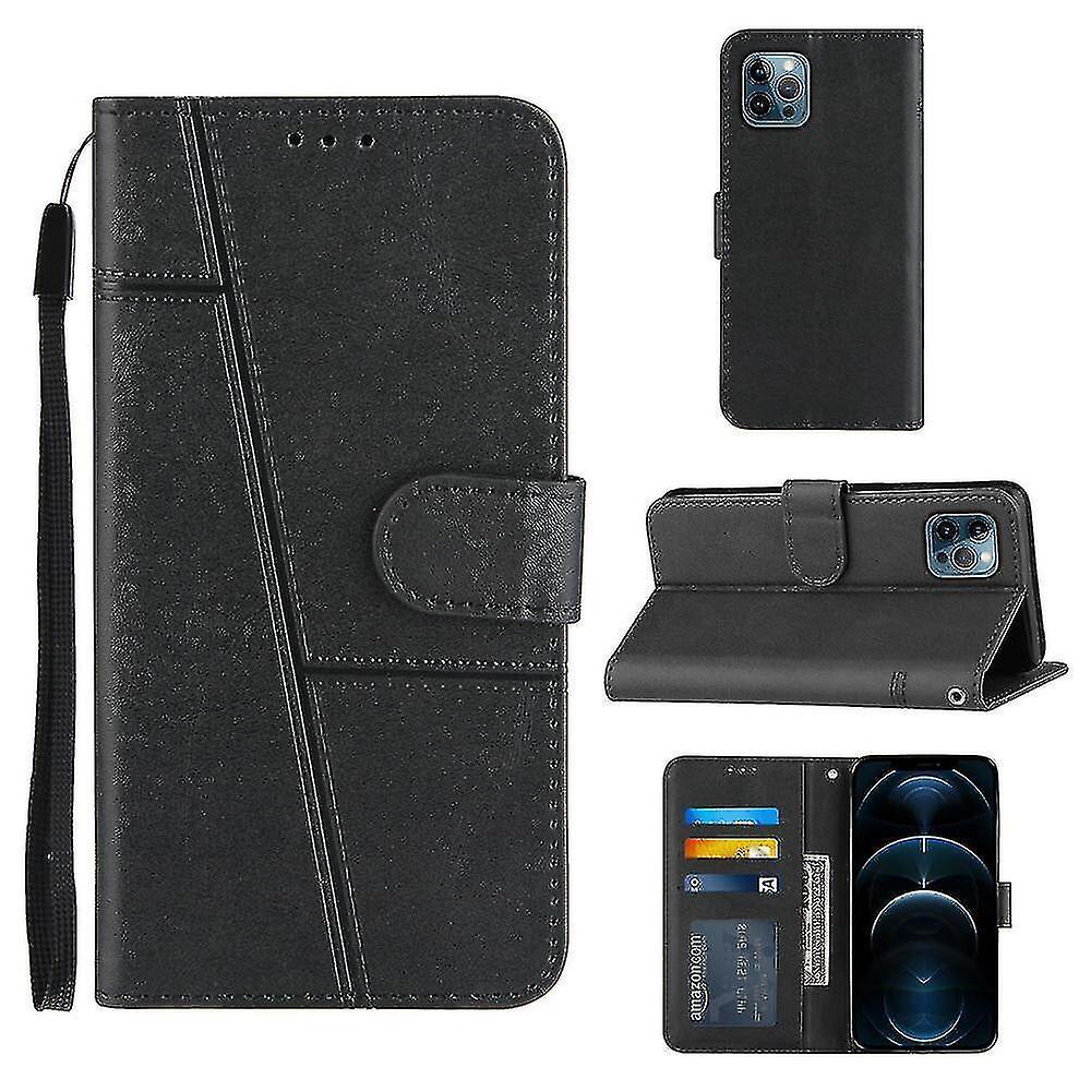 Compatible Iphone 13 Case Leather Folio Cover Magnetic Premium Etui Coque - Black