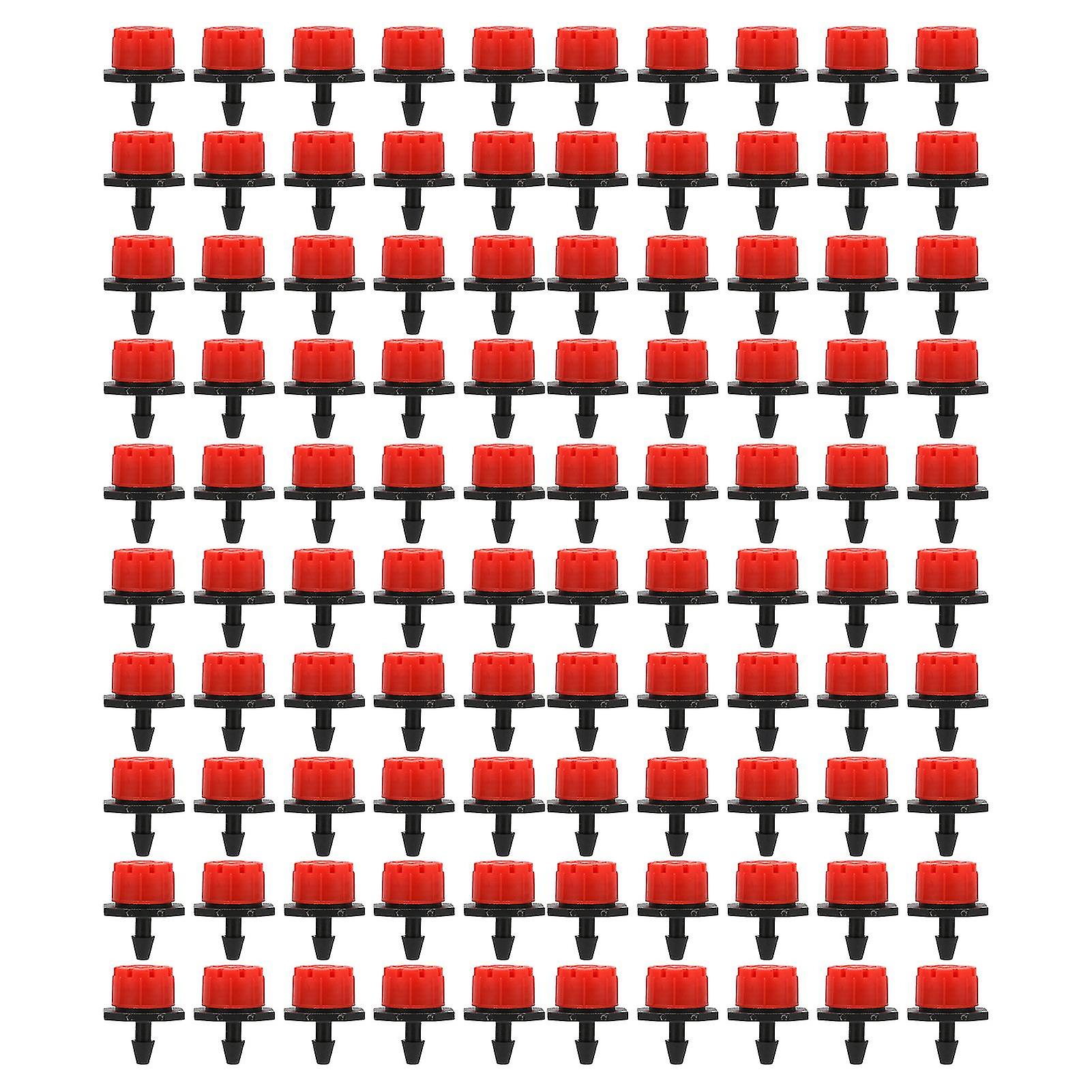 100PCS 360 Degree Adjustable Irrigation Sprinkler 1/4in Drip Irrigation Emitter for Watering SystemRed
