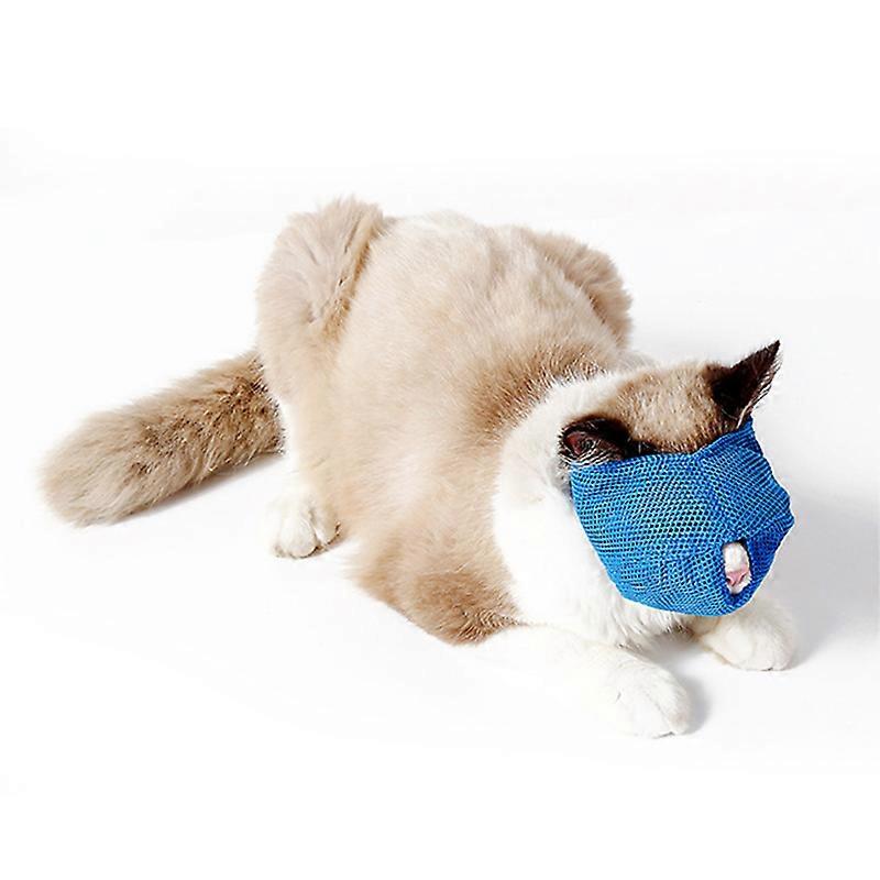 Adjustable Blue Cat Muzzle S Size Breathable Mesh 16-23cm Neck