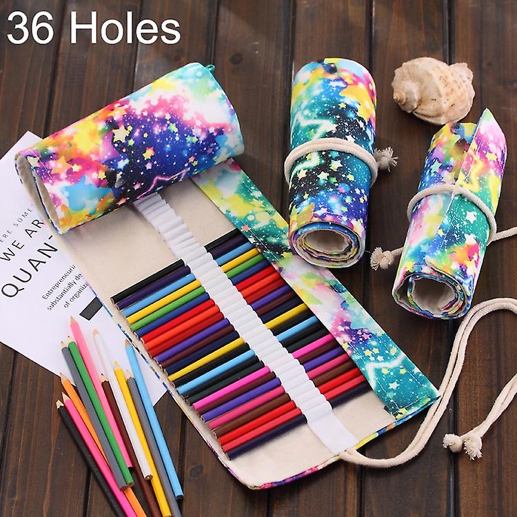 36 Slots Starry Sky Print Canvas Pen Bag