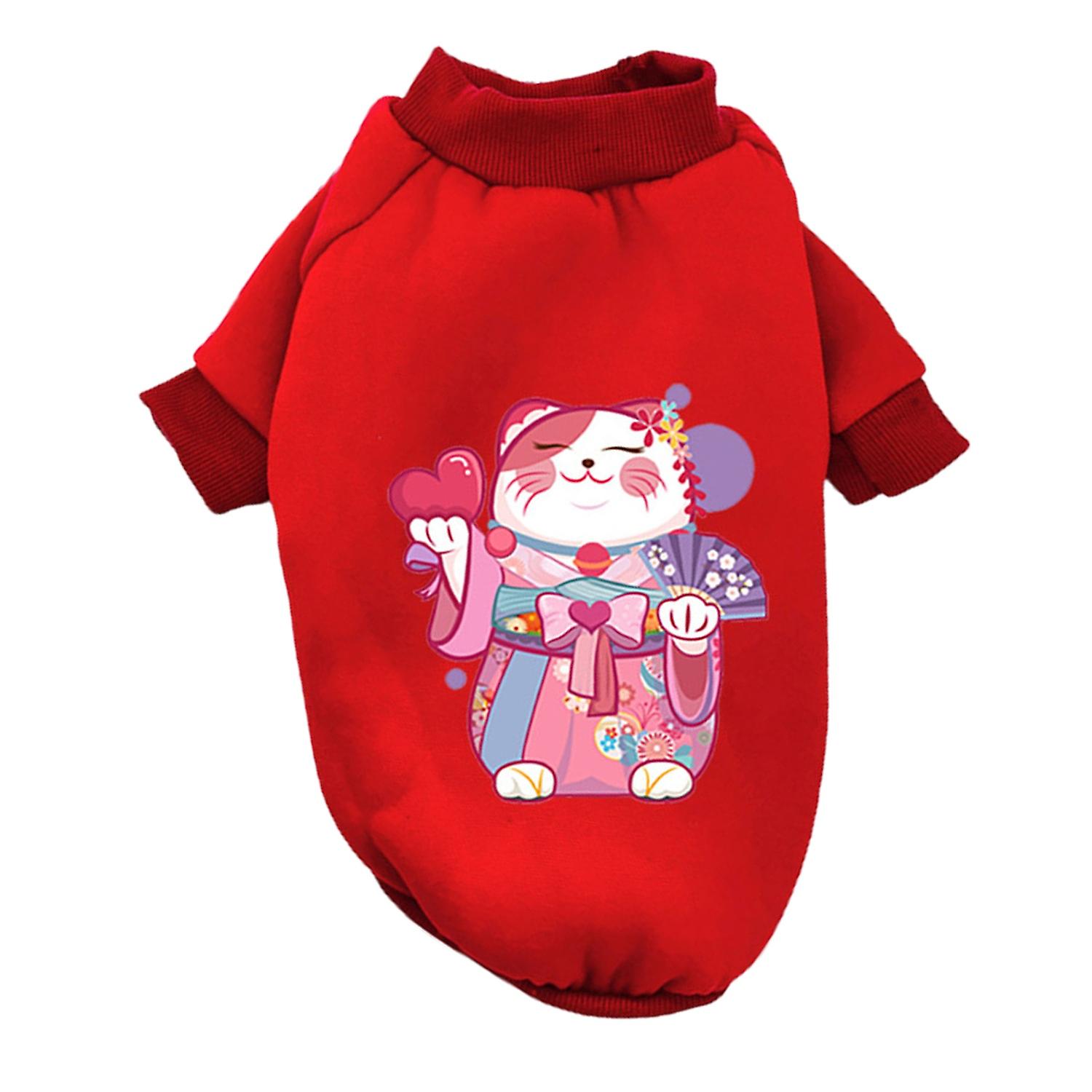 Pet Sweatshirt Two Legs Cartoon Long Sleeves Fleece Stand Collar Keep Warm Elastic Cuff Cat Pattern