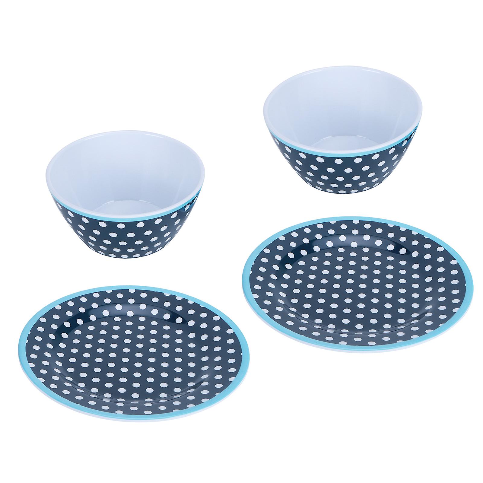 Chic Dinnerware Set, Decorated With Dark Blue Dots, Good Gloss And Texture, High-Grade Imitation Porcelain Multipurpose Tableware, Durable And