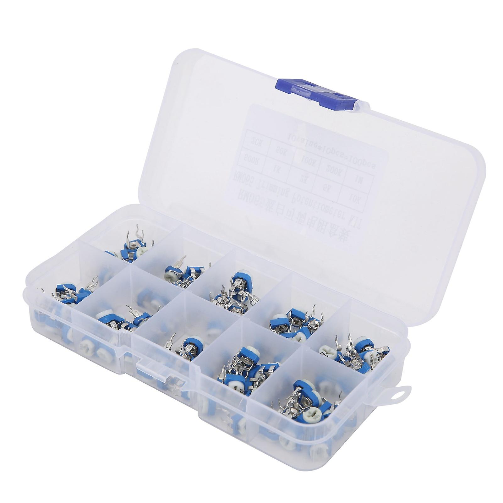 100Pcs Variable Resistor Trimmer Potentiometer Pot Electronic Component RM065 Blue White