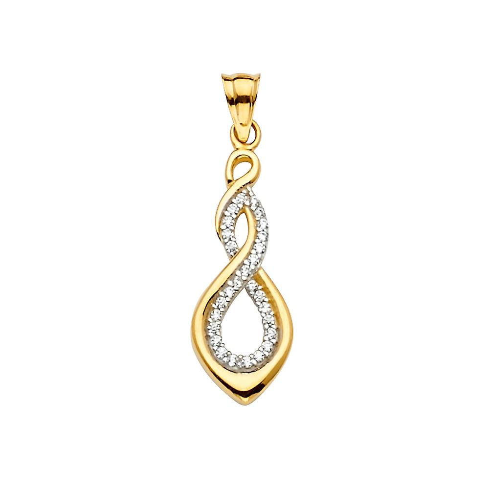 Collier pendentif infini en or jaune 14 carats et zircon cubique, pendentif 9 x 28 mm pour femme - 1,3 gramme