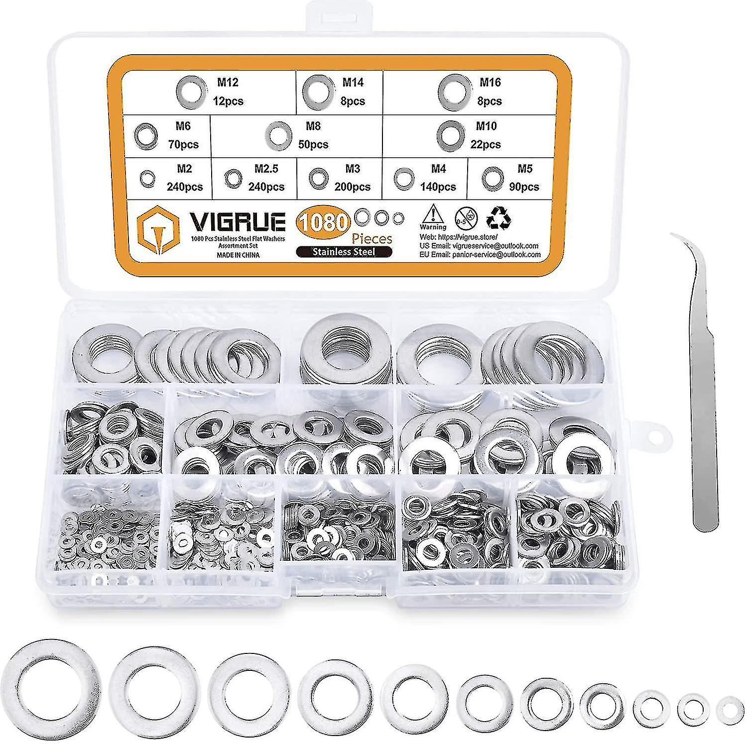 Flat Washer, Side Washer, Rust-proof And Durable, With Storage Box (1080 Pieces)