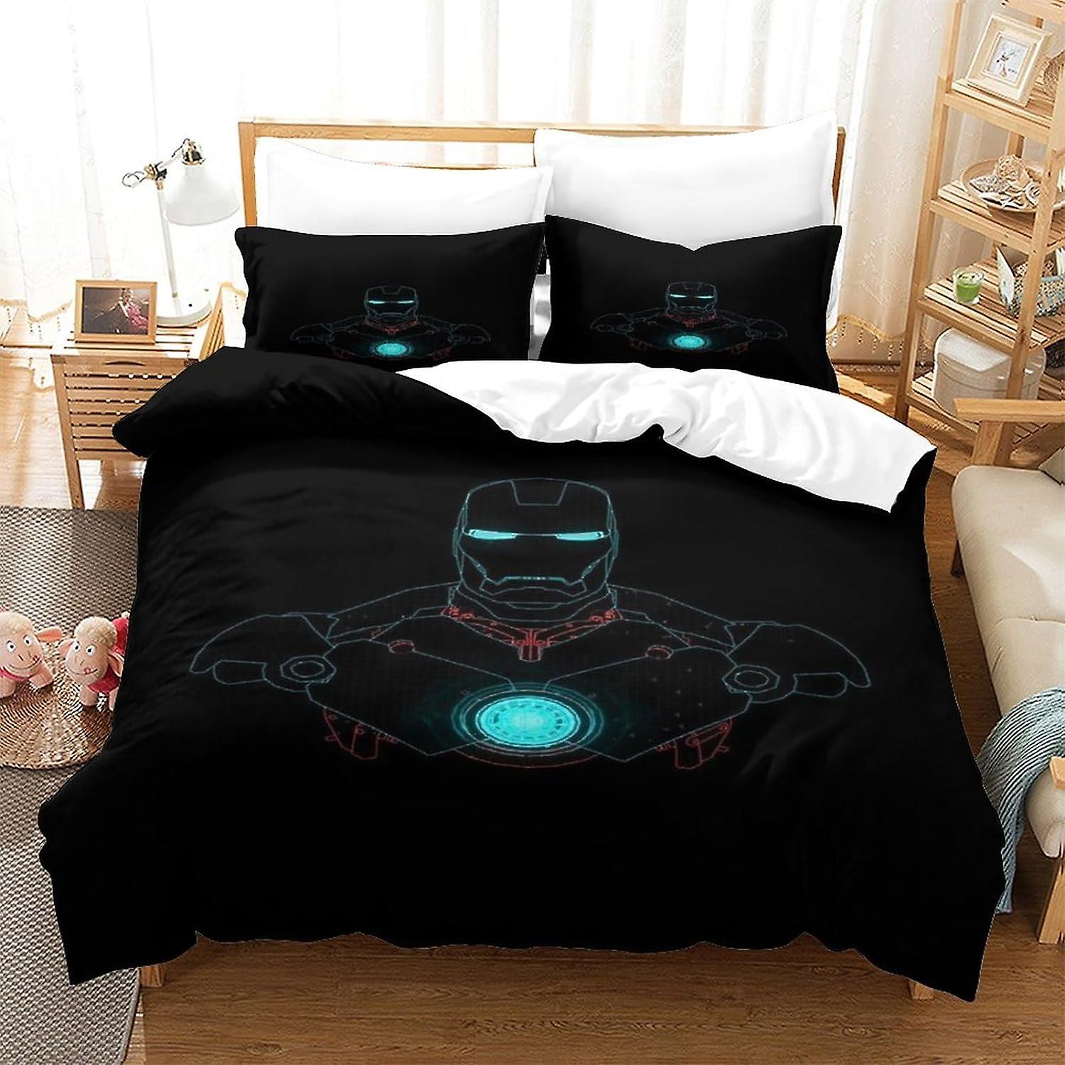 EKENOZ 3D Bedding Superhero Print Iron Man Duvet Cover Set Soft Microfiber Duvet Cover with Pillowcases with Zipper Closure 3 Pcs,for Kids Teens Adult