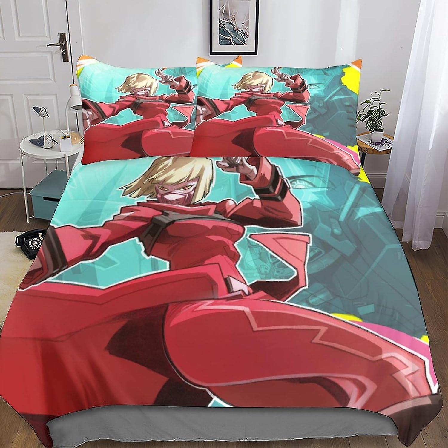 HOUKIG 3 Piece Cyberpunk Edgerunner Comforter Set 3D Science Fiction Film Printed Bedding Comforter Set with Zip Closure for Girls, Super Soft Microfi