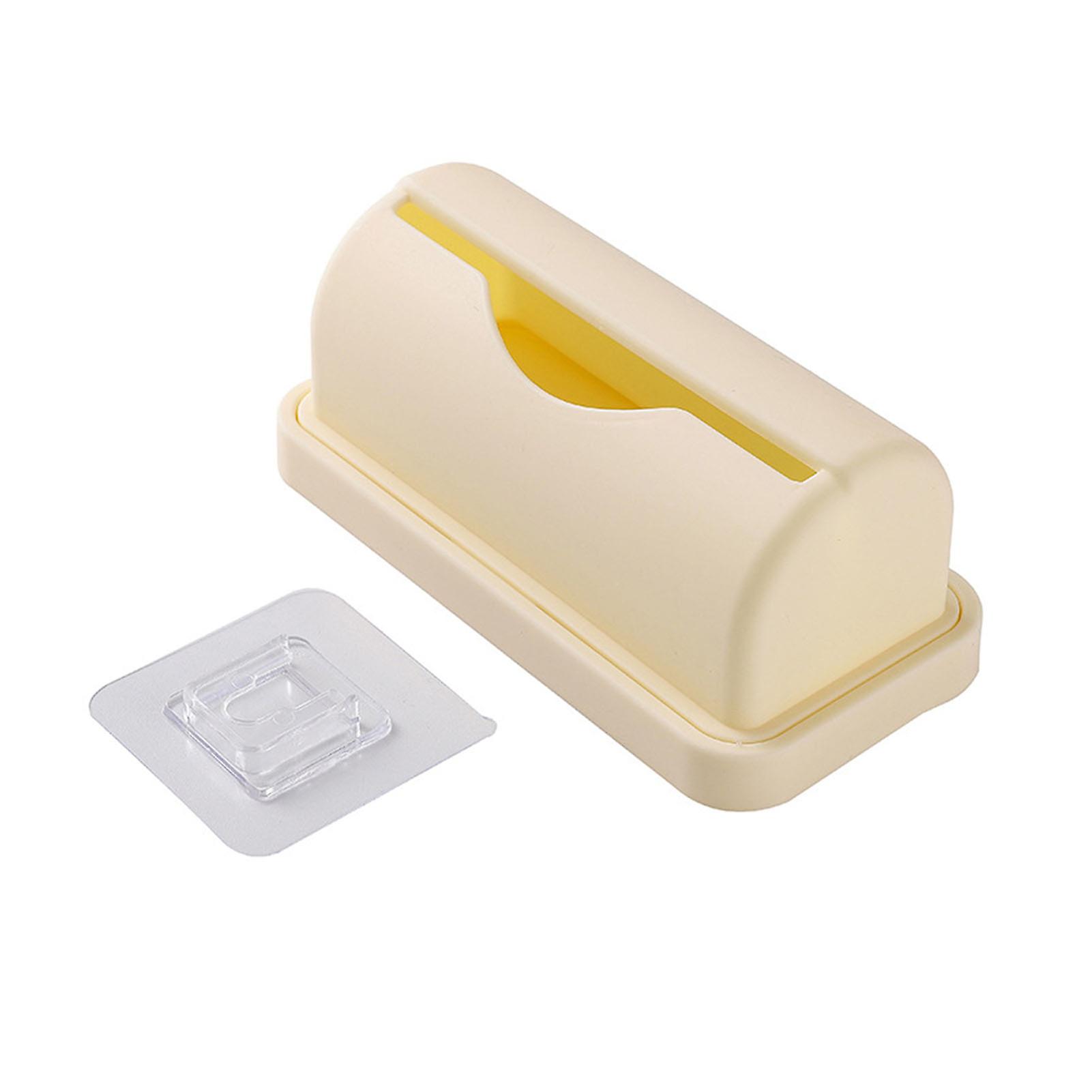 Trash Bag Dispenser Roll Holder Wall Mounted Plastic Garbage Bag Storage Organizer with Non Marking Adhesive for Kitchen Beige