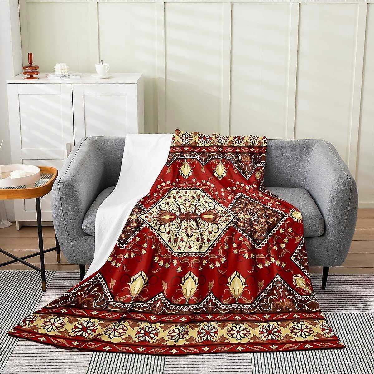 بطانية زهور غريبة طفل 30x40 بوصة بطانية رمي زهري أحمر أصفر بوهو ريترو مجردة أوراق بنية بطانية صوف عتيق غامض غرفة نوم ديكو