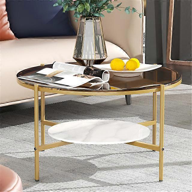 Grande table ronde en verre Table basse Tablette en marbre Canapé Table d’appoint