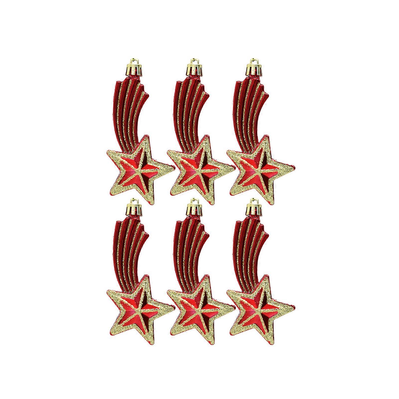 6Pcs Christmas Pendant Sparkling Star Create Atmosphere with Hanging Rope Unique Christmas Tree Embellishments