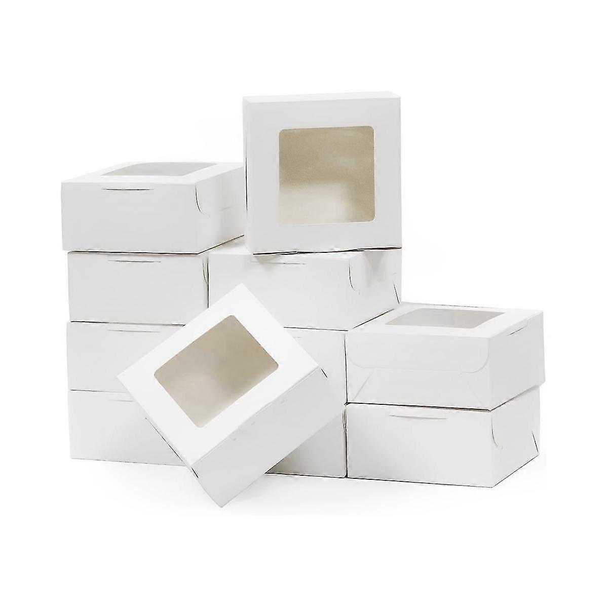 30pcs Cake Boxes 6x6x3 Inches White Bakery Boxes With Window Small Pastry Boxes Cookie Boxes Desser