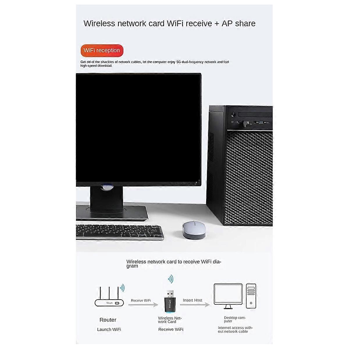 Drive Free Wireless Network Card Wifi Receiver 5G Dual Frequency Network Wireless USB Network Card 900mbps Transmitter