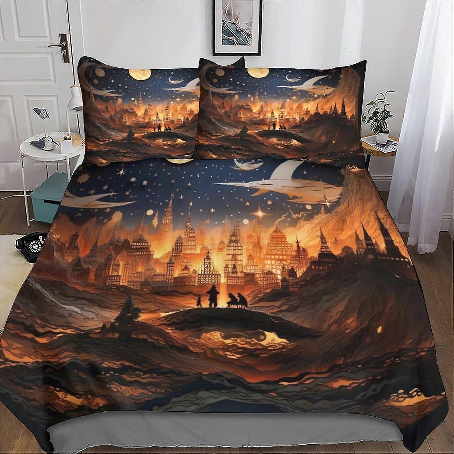 3D Paper Art Duvet Cover, 3 Pieces with Pillowcases, Microfiber Set, Zipper Closure, Light Bedding Set for Adults and Children Double