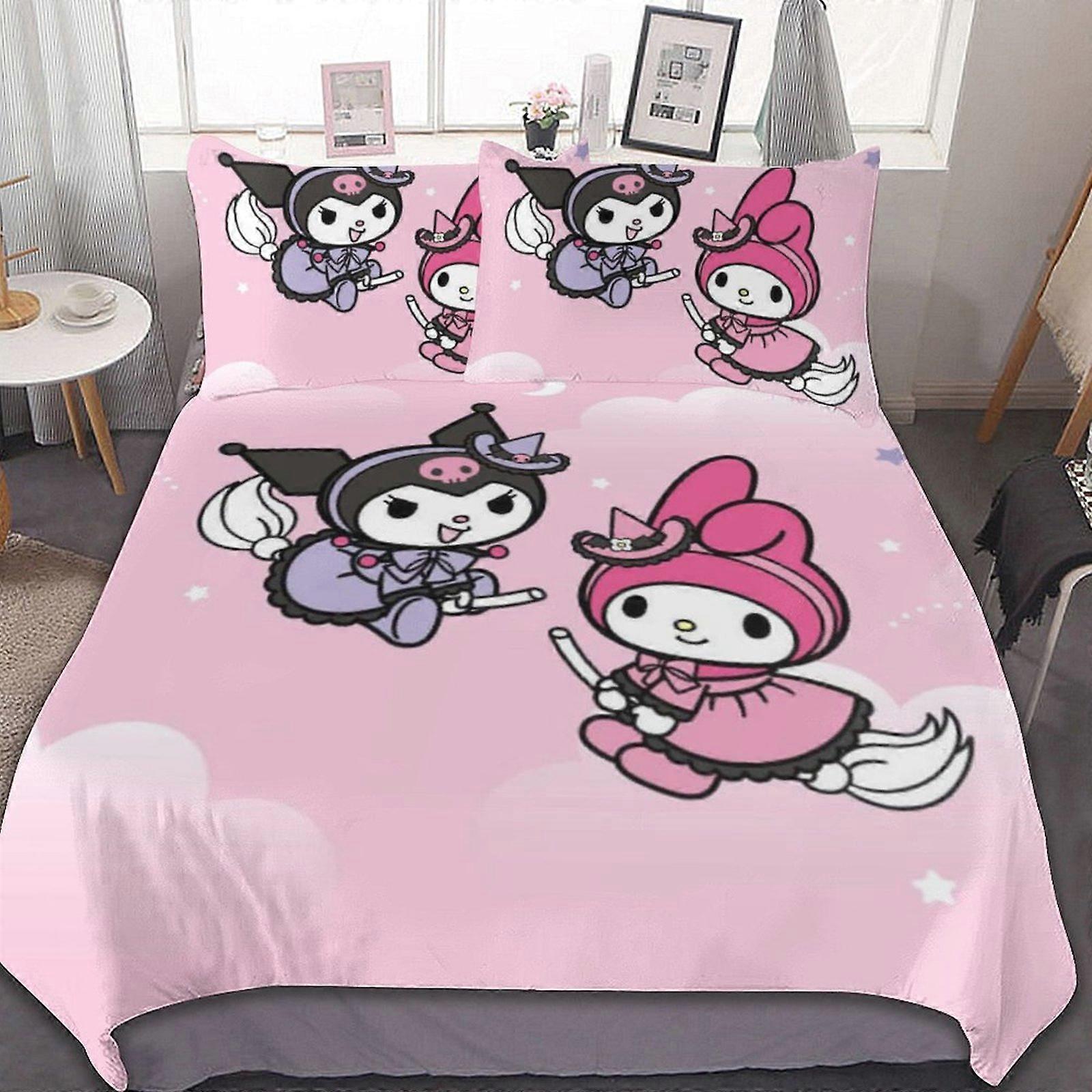 d493 Playing My Melody 3 stycken sängkläder set Soft Comforter Sets Dekor sovrum presenter med 1 påslakan 2 örngott fv493