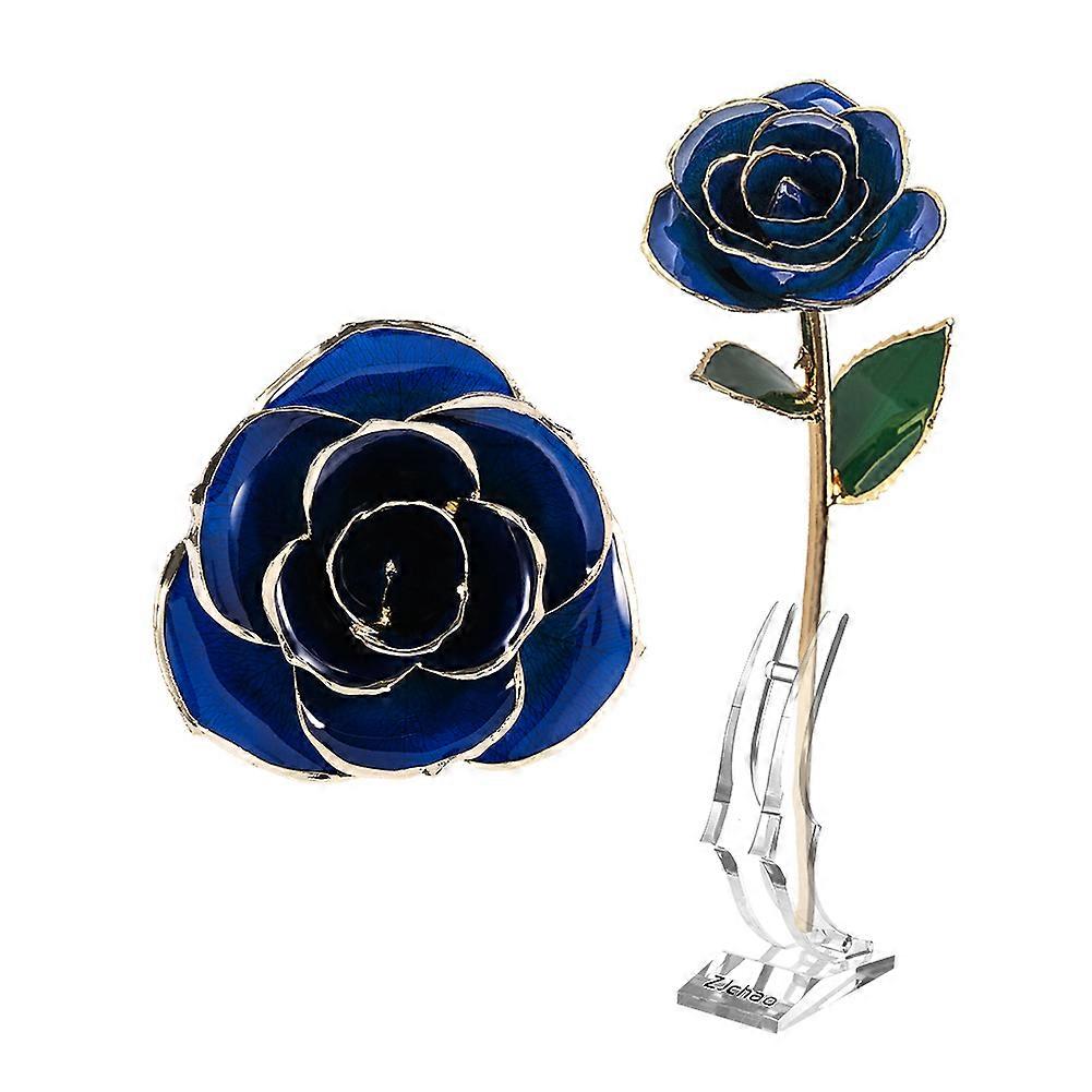 Blue Gold Rose Love Forever Long Stem 24k Gold Dipped Rose, Best Gift for Valentine's day