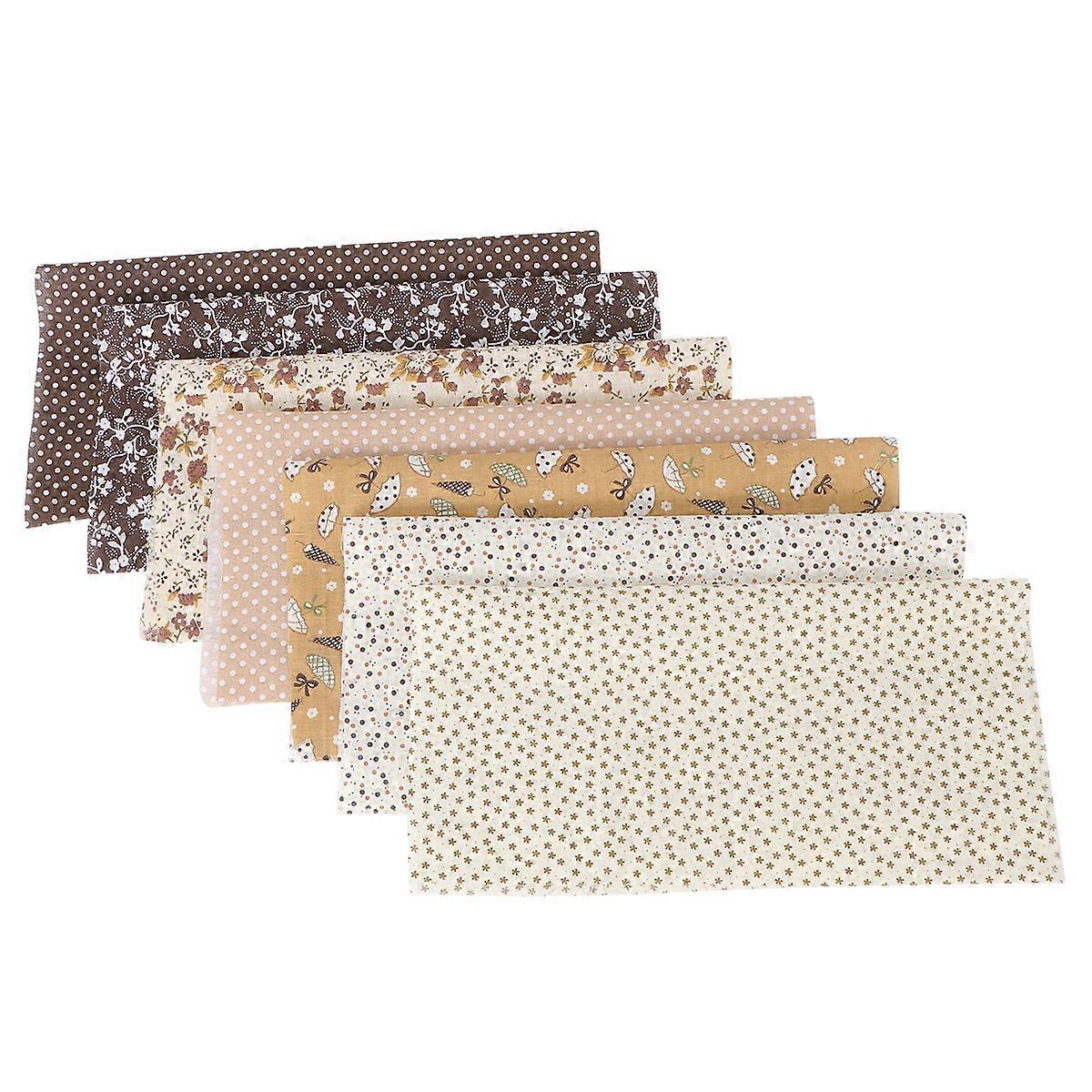 7pcs Squares Floral Pattern Cotton Fabric Cloth For DIY Crafts Sewing Scrapbooking (Coffee)