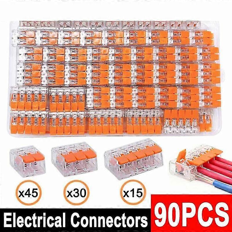 90pc For Wago 221 Electrical Connectors Wire Block Clamp Terminal Cable Reusable