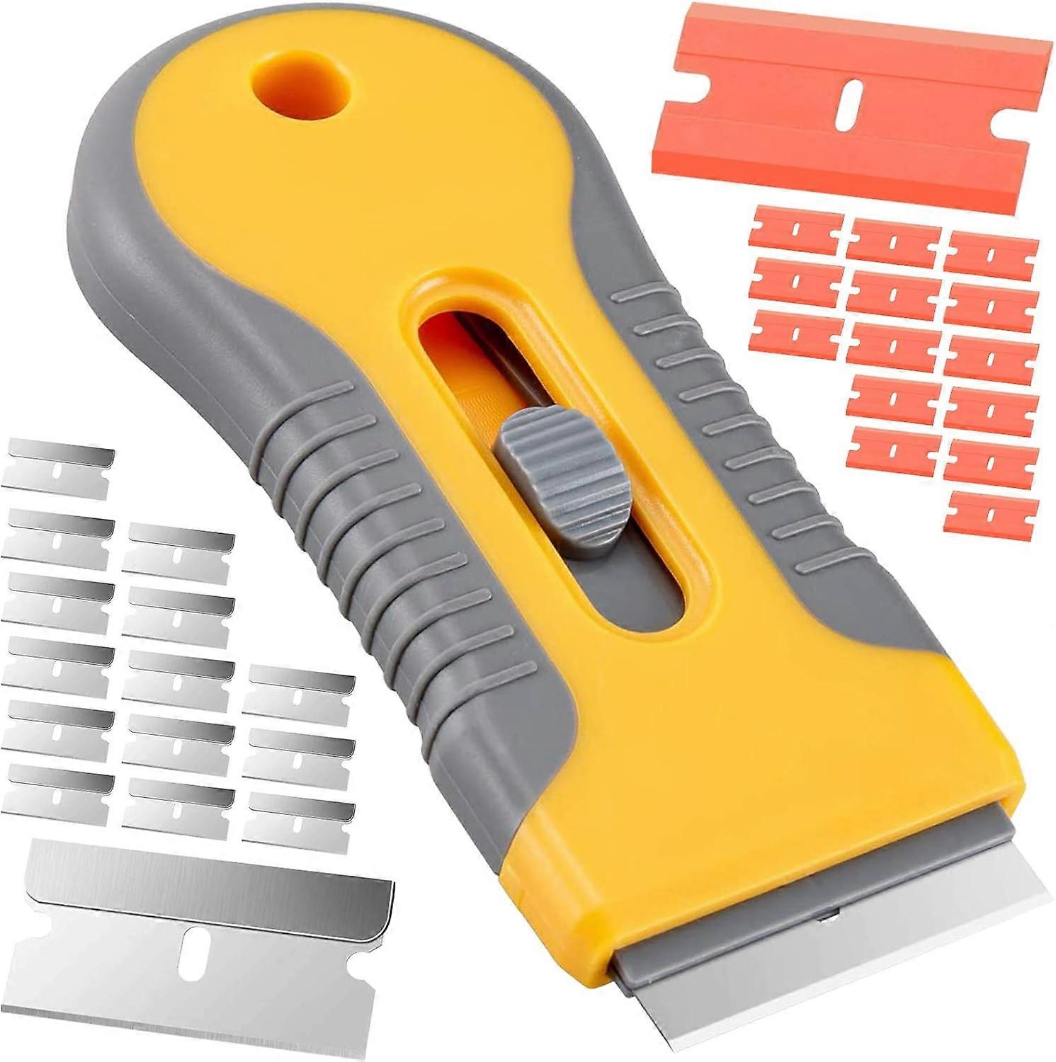 21 Ceramic Scraper Kit (1 Handles + 20 Replacement Blades) Oven Scraper, Universal Induction Hob Scraper Glass Window/Mirror/Floor Cleaning,2024 Ping