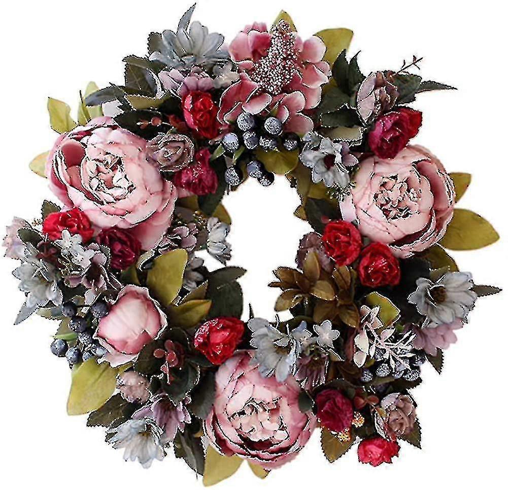Artificial Flower Wreath Front Door Decor-wtake