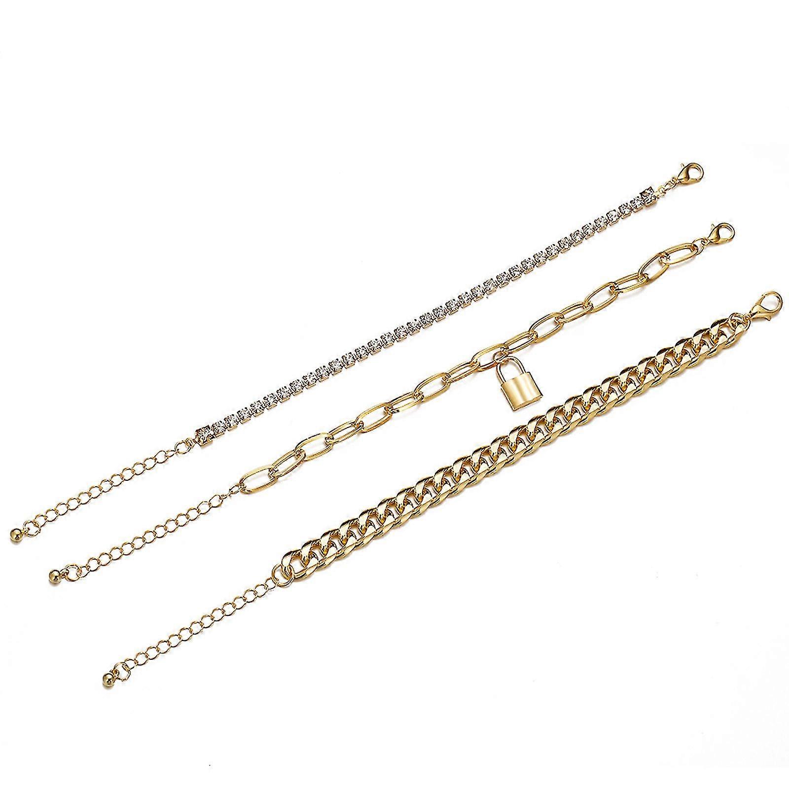 Thick Chain Lock Anklet Micro-inlaid 3-layer Lock Pendant Multi-layer Anklet