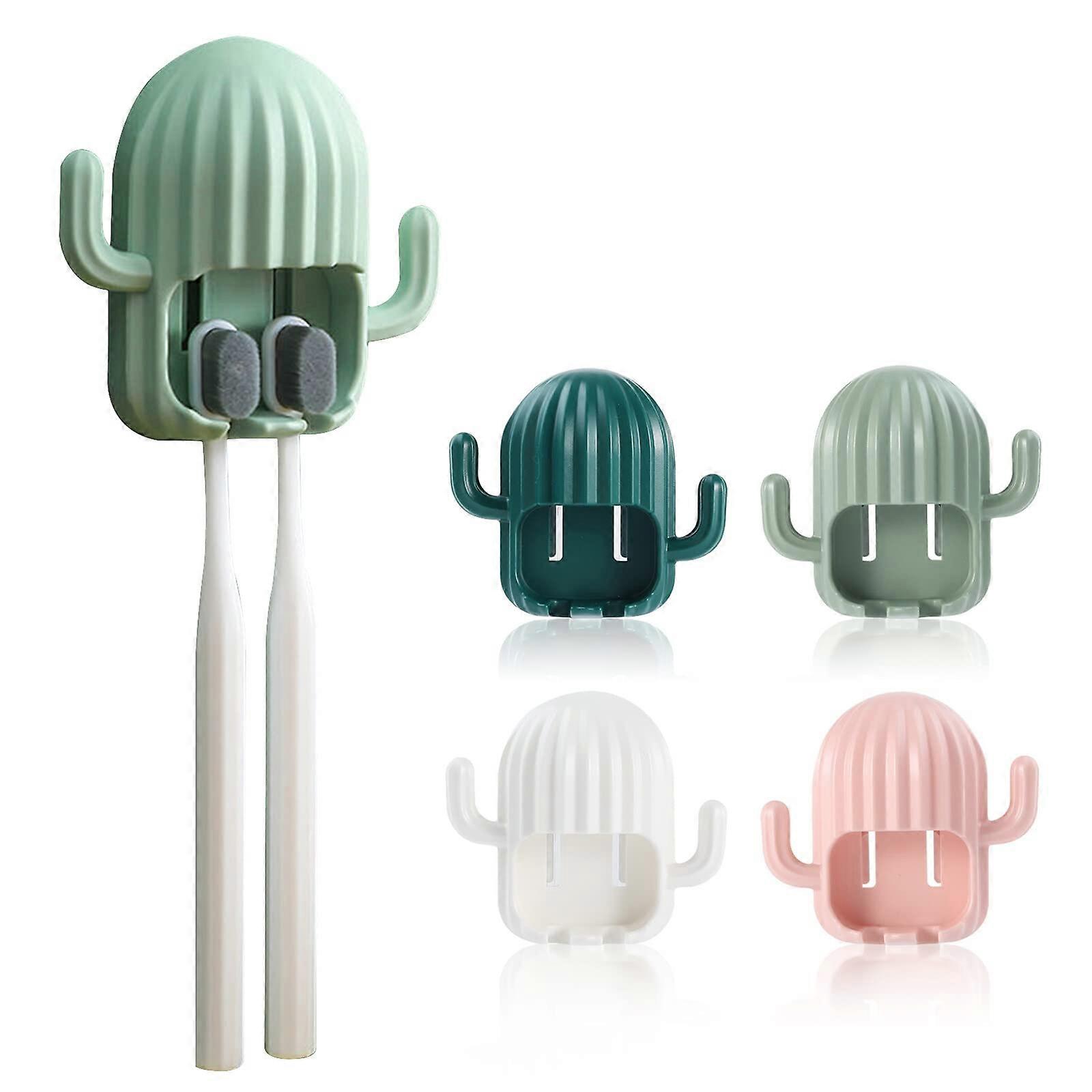 Toothbrush Holder, Toothbrush Holder Wall Mounted, 4 PCS Cactus Shape Toothbrush Organizer with 2 holes