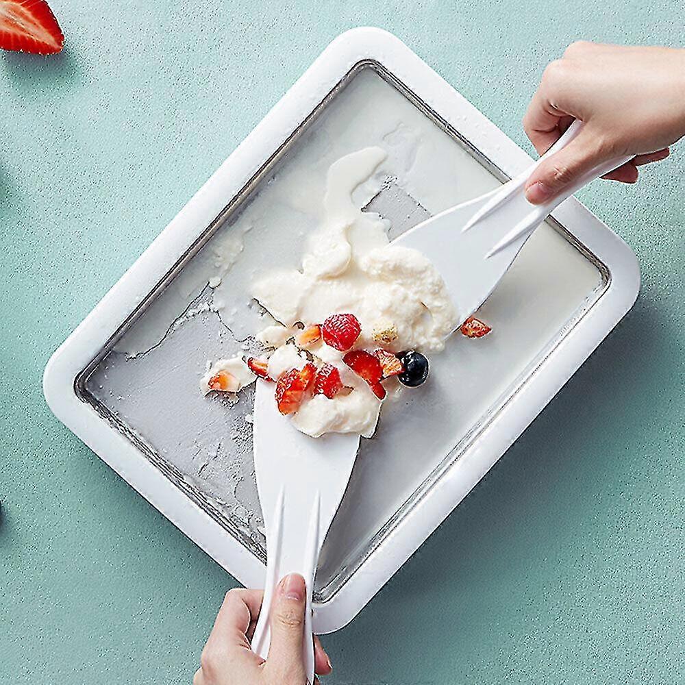 Instant Rolled Ice Cream Maker Pan Machine Frozen Yogurt Sorbet With 2 Spatulas